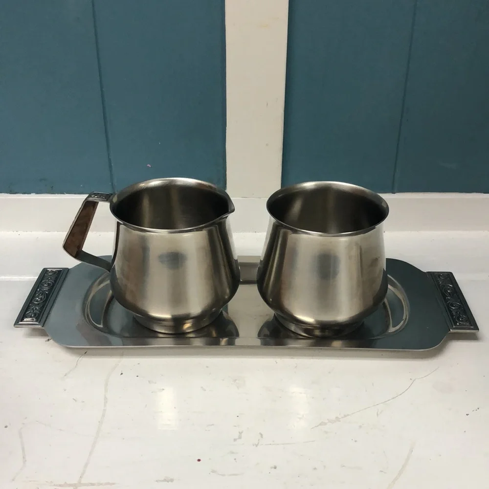 Vintage International Decorator Stainless 18-8 Tray, Creamer & Sugar Bowl‎ JAPAN